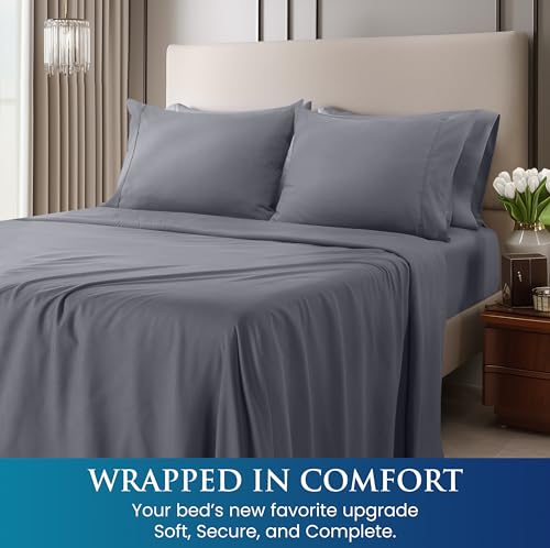 Image of Utopia Bedding Full Sheet Set, Soft Microfiber 4 Piece Bed Sheets with 15 inch Deep Pocket - Easy Care Brushed Microfiber (Full, Grey)