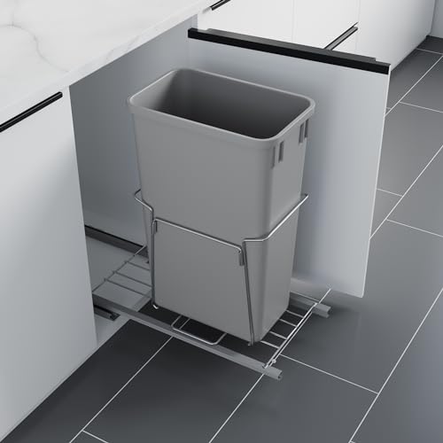 Image of Dowell B15 Aluminum Base Wastebasket Pullout with Door Mount and 35Qt /9Gal Plastic Bin (4012 0115+35)