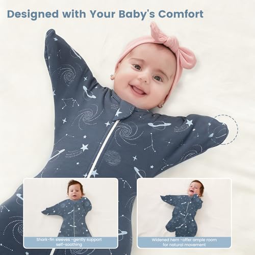 Image of ZIGJOY Swaddle Sleep Sack 3-6 Months, 0.5 Tog Baby Wearable Blanket | Rayon Made From Bamboo, Soft & Cool & High Stretchy. 2-way Zipper for Easy Diaper Changes. Long Sleeves Allow Self-soothing