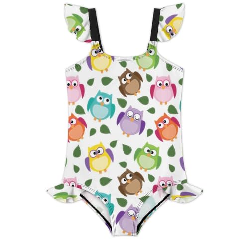 Image of Girls One Piece Swimsuit Cute Alpacas Hearts Stars Ruffles Swimwear Bathing Suits 3-12 Years