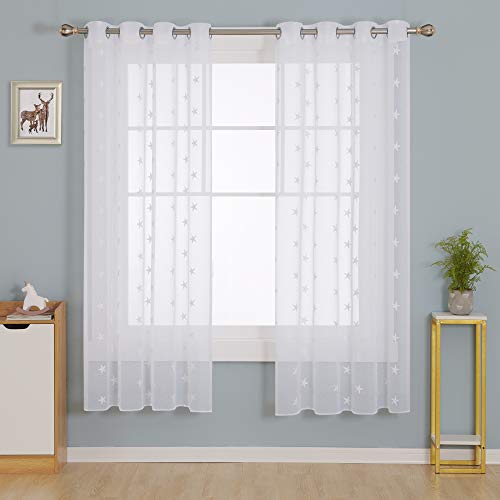 Deconovo - Cortinas con Ojales para salón (175 x 140 cm), Color Blanco