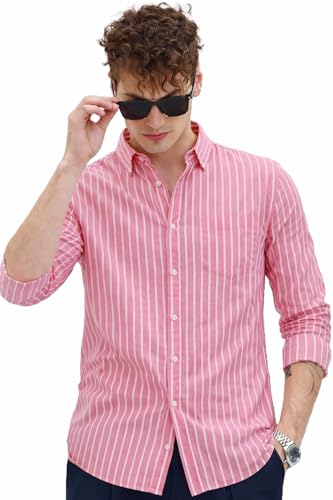 Image of U TURN Men's Casual Printed Striped Stylish Formal Shirt for Men | Cotton Mix 220 GSM