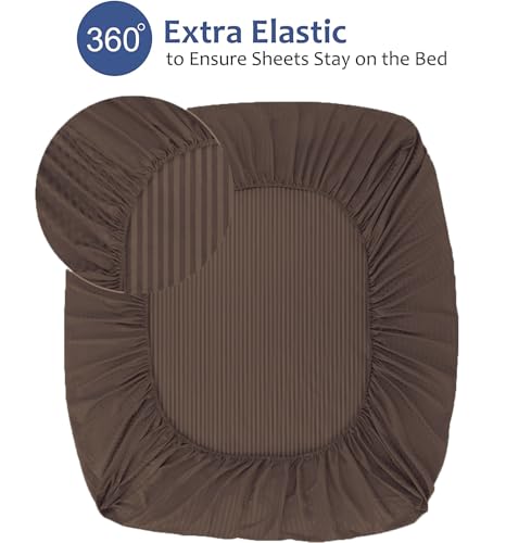 Image of Cotton Feel Satin Stripes /Lining Plain Bedsheet for Single Bed Bedsheet with One Pillow Covers for Home- Hotels-Guest House 60x90 Inches (Coffee)