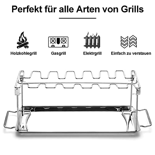 LyximGss Hähnchenschenkel Halter mit Platz für 14 Keulen -Hähnchenkeulenhalter aus Edelstahl mit Auffangschale, Gleichmäßig Gegarte Hähnchenkeulen aus dem Backofen oder vom Grill