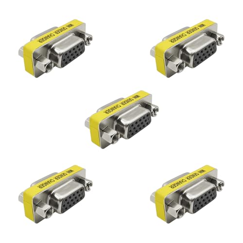 iYueMps Paquete de 5 adaptadores VGA para cambiador de género, HD15 VGA SVGA de 15 pines hembra a hembra