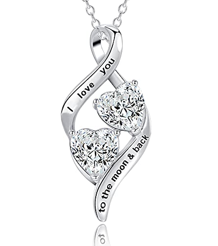 IDASANY Sterling Silver Heart Pendant Necklace for Women, I Love You to The Moon and Back, Anniversary Birthday Gifts for Girlfriend Wife with Giftbox