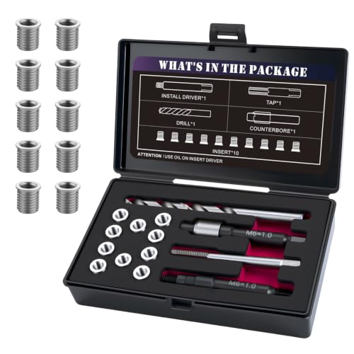 SENNMONN M6X1.0 Thread Repair Kit with 9.4mm Insert HSS Drill Tap Installation Driver Counterbore Stainless Steel Insert M6X1.0X9.4mmX10 PCS