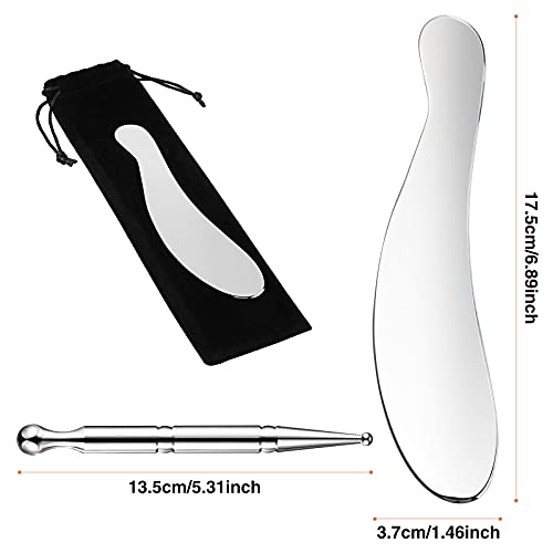 Nuanchu Stainless Steel Deep Tissue Gua Sha Massage Tool Manual Acupuncture Pen Scraping Tool Gua Sha Steel Tools Self-Massage Acupressure Bar For Full Body Relaxing (D Shape) #TOP2