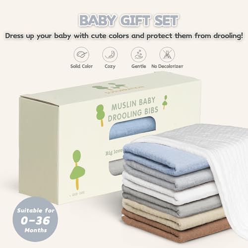 Image of Susurration Muslin Baby Drool Bibs 6Pack Soft Square Adjustable Baby Bandana Bibs for Unisex Girls & Boys