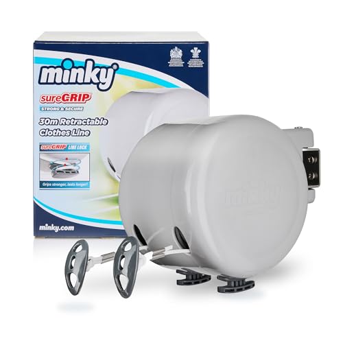 Minky Homecare Outdoor Retractable Dual Clothesline - Heavy Duty PVC Coated Line - Energy and Space Saving Removable Laundry Drying Line - 2 x 49 Feet by Minky - Used condition - US$19.17