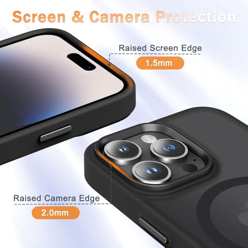 Image of YENAPOON for iPhone 14 Pro Case, Matte Magnetic Phone Case, Black | Fit for Magsafe, Screen Protector Included, Translucent Frosted Slim Shockproof Protective Cover