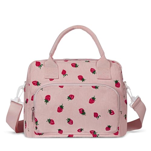 Aucuu Bolsa Térmica Porta Alimentos, Bolsa de Almuerzo Reutilizable con Aislamiento, Ionchera Aislada para Adultos, con Correa, para el Trabajo, Viajes, Picnic, Oficina-Rosa fresa