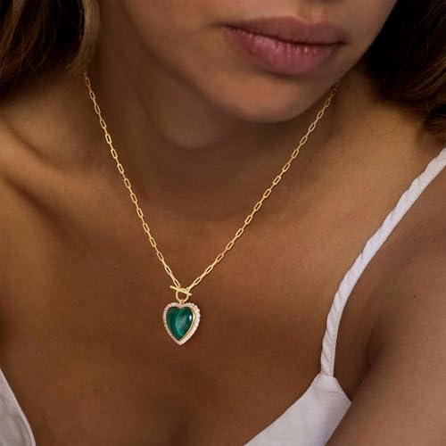 AIBAO 6-18 Cttw Genuine Turquoise/Red Coral/Lapis Lazuli/Malachite Halo Pendant for Women 925 Sterling Silver Paperclip Chain Necklace Western Jewelry3