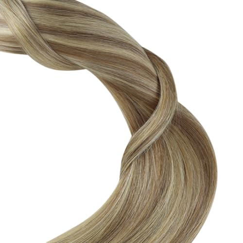 Image of YoungSee Human Hair Tape in Extensions Blonde Highlight, Invisible Tape in Hair Extensions, Light Brown Highlights Platinum Blonde, Softness Silky Hair, 14 Inch 20pcs 50g