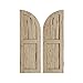 Ekena Millwork 15"W x 70"H (55" Low Side) Timberthane Hand Hewn Two Equal Flat Panel w/Quarter Round Arch Top Faux Wood Shutters (Per Pair), Primed Tan