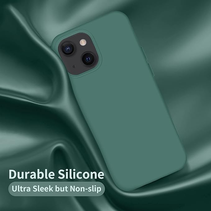 Image of Compatible with iPhone 15 Silicone Case, Slim Shockproof Protective Cover, Drop Protection and Camera Protection, MagSafe Compatible, Soft Microfiber Lining Inside (Midnight Green)