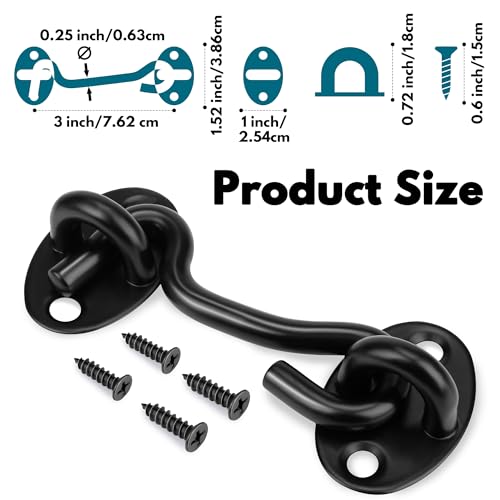 Image of Rainspire (2 Pack) 3 Inch Privacy Hook and Eye Latch for Barn Door, Stainless Steel Gate Latch Barn Door Lock Cabin Hooks for Gate Shutters Window Slide Barn Shed Cabinet Bathroom, Black
