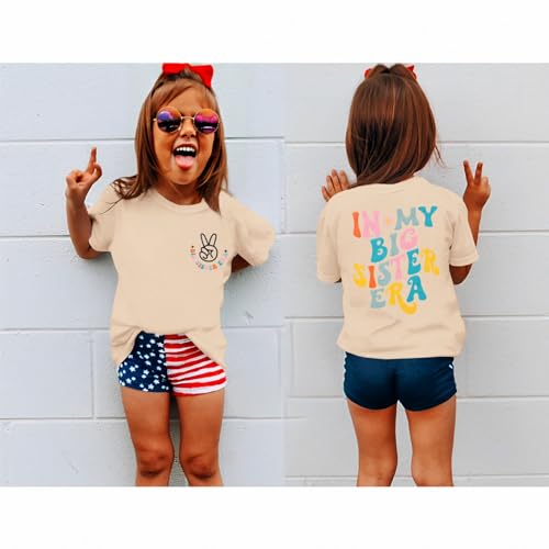 KEKEMI in My Big Sister Era Graphic Shirt Toddler Girl Promoted to Be Big Sis T-Shirt Baby Peace Graphic Short Sleeve Tee Top2