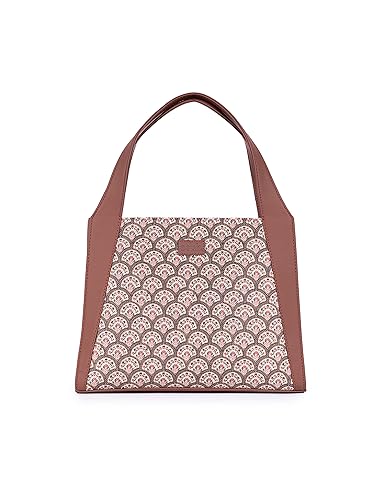 Image of ZOUK Printed Jute Handcrafted Vegan Leather Grey Women's Stylish Tote Bags | Trapezia Tote| Shoulder bag with double handle