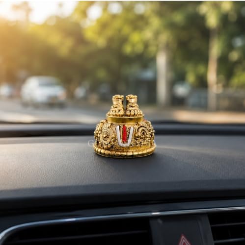 Image of Gold Art India Lord Balaji Charan Paduka 24 kt Gold Matte Finish Vishnu Charan Paduka for Pooja Room /Balaji for car Venkateswara Swamy Feet with Shanku Chakra Namam Best Gifting