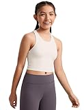 CRZ YOGA Chicas' Butterluxe Doble Forrado Camisetas de Tirantes Racerback de Cuello Alto Recortada Básica Sin Mangas Bailar Blanca Lechosa L