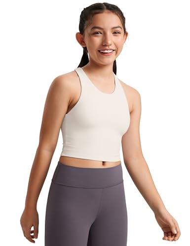 Image of CRZ YOGA Girls Butterluxe Double Lined Crop Tank | Dance, Extremely Soft, Tight Fit, High Neck, Athletic, Sleeveless Tops for Teen