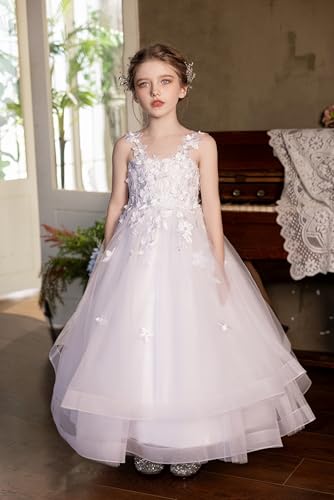 Flower Girl Dresses for Wedding Tulle Beads Princess Pageant Dress Lace Applique Backless First Communion Dress2