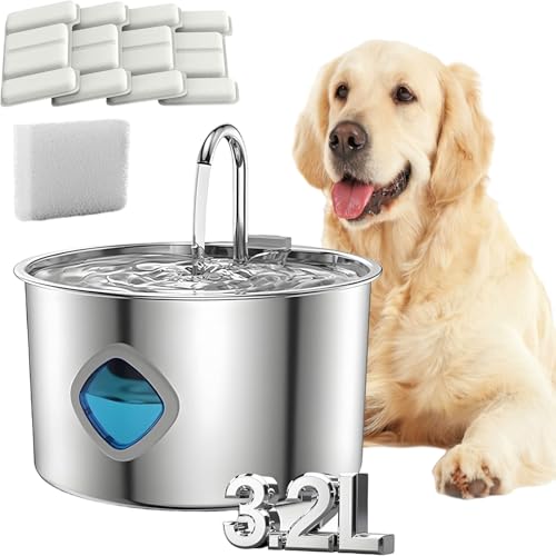 Dog Water Fountain, 4l/7l Doggy Fountain, Large Capacity Dog Water Fountain Stainless Steel, Silent Low-Noise Design, Multi-Filtration, LED Low‑Water Alert (1pcs+4 Filter)