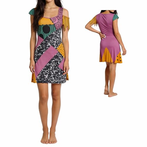 ELDSIGIL Halloween Costume For Women Short Sleeve Dress Adult Christmas Party Dresses Stretchy Outfit (Short Medium)