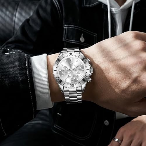 Montre chronographe OLEVS homme étanche acier inoxydable date tendance