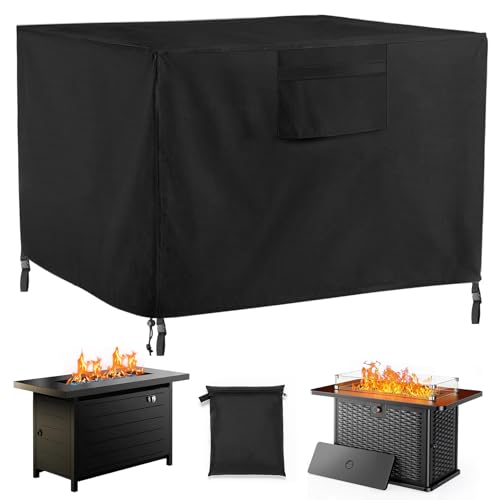 Fire Pit Cover with Air Vents and Handles, Rectangular 45 inch(45" Lx32 Wx27 H) Fire pits Table Covers Build-in Buckle Straps and Adjustable Drawstring, Heavy-Duty and Weather-Resistant Oxford Fabric