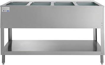 Kratos Commercial Electric Steam Table / Hot Food Table, Four Pan Open Well Stainless Steel Steam Table with Undershelf and Cutting Board, Electric Food Warmer, 120V, 2000W (28W-111)