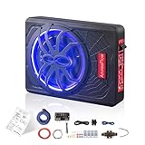 𝙐𝙥𝙜𝙧𝙖𝙙𝙚 10' 1200W Slim Under Seat Car Subwoofer with Amp and Blue LED Lights, Enhanced Bass and Superior Heat Dissipation, Fit Truck SUV Jeep MPV for Passionate Driving, 1-Yr Service