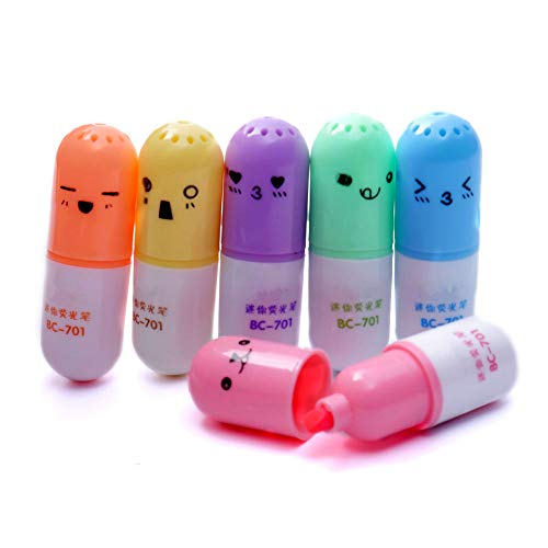 Mini Pill Shaped Highlighter Pens for Writing Cute Face Graffiti Marker Pen Korean Stationery School Office Supplies 6 pcs/set