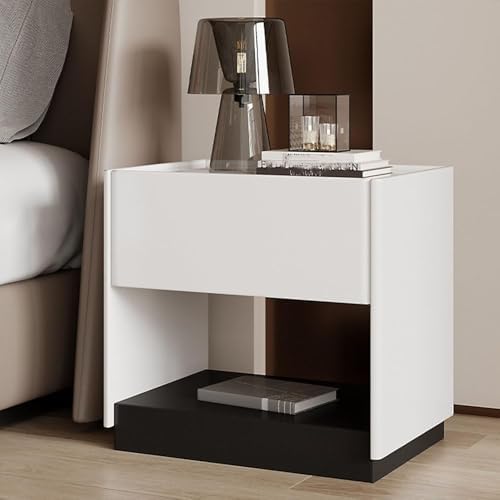 Minimalist Nightstand with Drawer & Open Shelf - Modern Bedside Table, Stylish Sofa Side Table with Storage for Bedroom & Living Room, Elegant Design