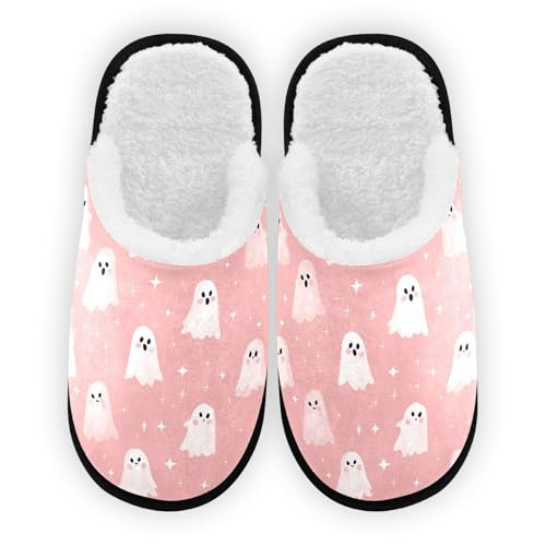 Ghosts Halloween Pink Stars Slippers For Women Men Soft Memory Foam Non-Slip Halloween Winter Indoor House Shoes Travel Slipper