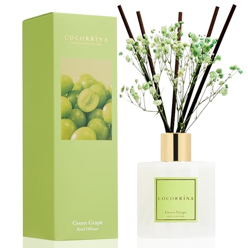 Image of COCORRINA Reed Diffuser - Green Grape 6.7 fl oz Reed Diffuser with Sticks, Home Bedrrom Bathroom Shelf Decor