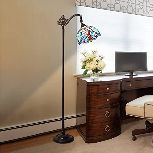 Capulina Tiffany Floor Lamp H62 Tall Antique Victorian Style Stained Glass Soft Light Arched Gooseneck Adjustable Angle Reading Lamp For Living Room Bedroom #TOP3