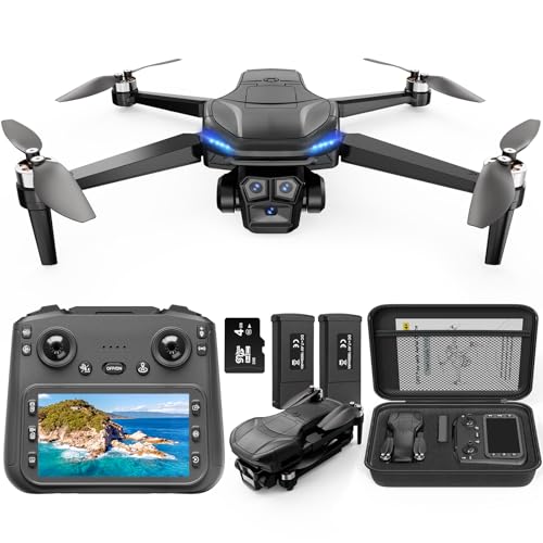 4K GPS Drone with Camera for Adults, Brushless Motor, 4.5″ HD Screen Remote with 2 Batteries 60 Min Flight, with SD Card, Foldable Quadcopter Under 249g, Auto Return, Follow Me, 3 Speed Mode