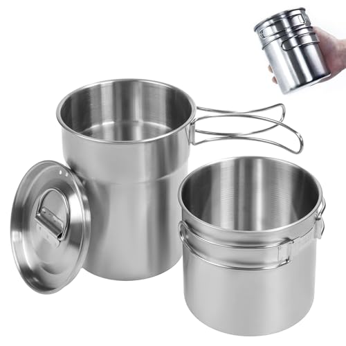 KOKKOYA 2 Piece Set Backpacking Camping Cups Mugs Camping Cooking Pot Cookware Set 304Foodgrade Outdoor Metal Stainless Steel Camp Cups for Boiling Water with Vented Lid Stackable for Hunting by KOKKOYA - Used condition - US$15.79