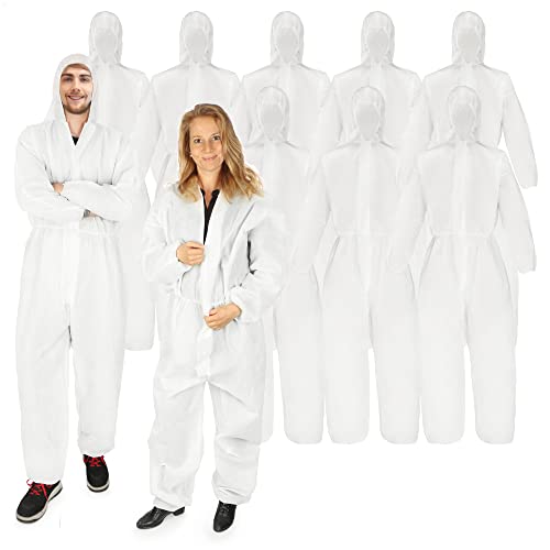 com-four® 10x combinaison de protection avec capuche et fermeture éclair - combinaison de peintre monocouche taille unique - hauteur de 160 à 200 cm - vêtements de...