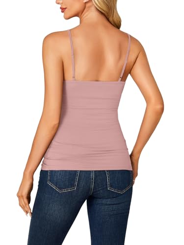 Image of LYANER Women's Lace Trim V Neck Camisole Adjustable Strap Undershirt Tank Stretch Fitted Cami Top