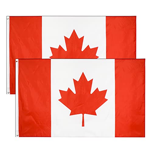2 Pcs Kanada Flagge,90 × 150 cm Kanadische Fahne mit Messingösen Wetterfest Farbecht Canada Flag für Fußball WM 2022 Deko Draußen/Drinnen