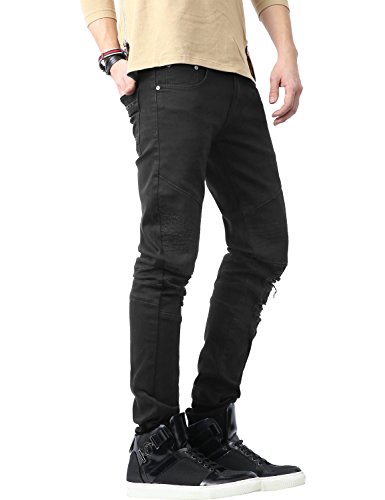 Hat and Beyond Mens Casual Jean Zipper Distressed Ripped Denim Biker Slim Fit Stretch Pant2