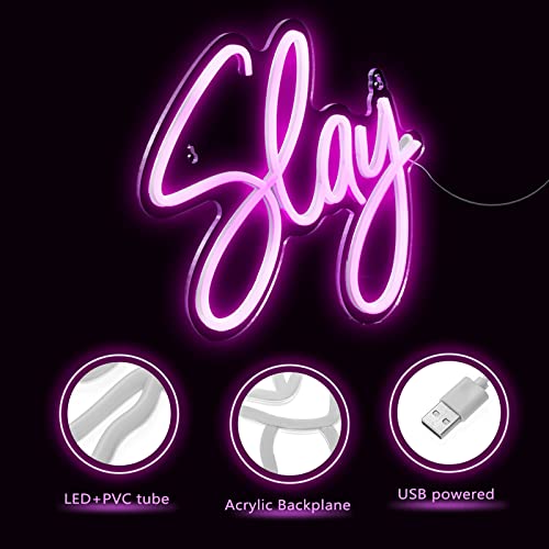 Riakrum Slay Neon Sign Pink White LED Neon Light up Signs Slay Preppy Aesthetic Cowboy Wall Decor Y2k Lighting LED Neon Light for Women Bedroom Dorm Art Wall Decor(Slay)