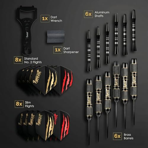 Ignat Games Steel Tip Darts - 20g Professional Darts Set with Aluminum Shafts and Flights + Dart Sharpener + Innovative Case (20g Black Furry)