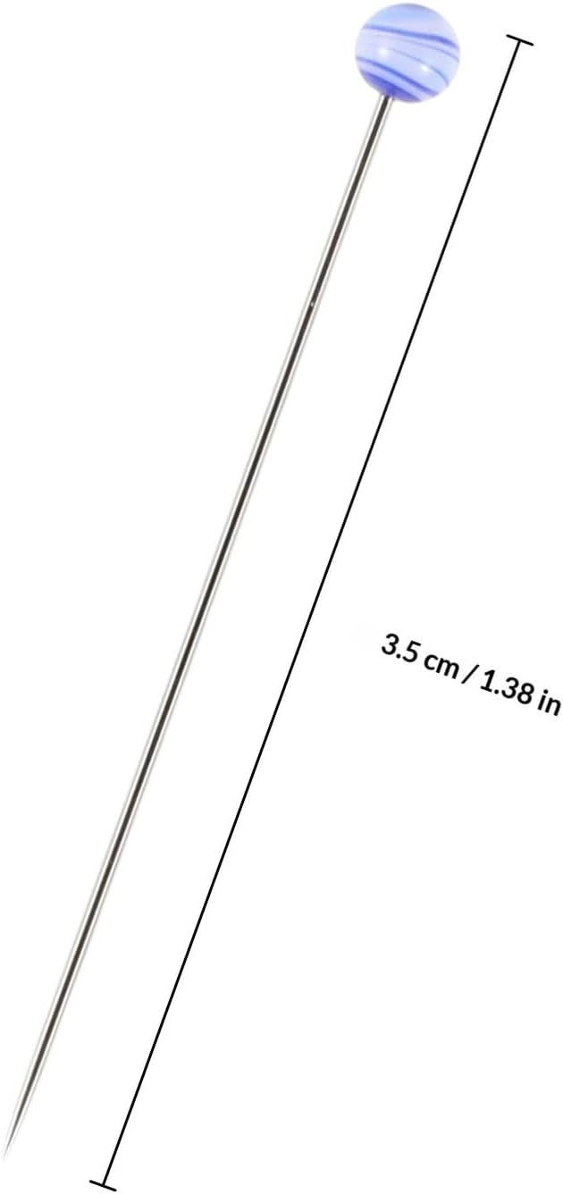 200pcs Sewing Locating Straight Pins with Blue Striped Ball Heads for Crafts and Garment Tailoring