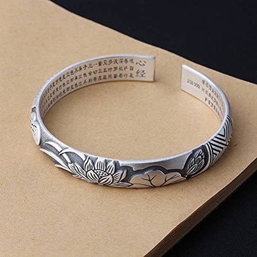 Bracelet argent mat ouvert ajustable antiallergique gravure fleur - 3