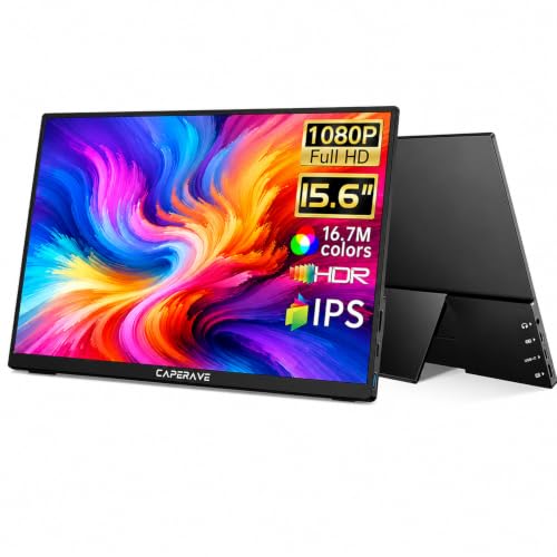 Image of CAPERAVE Portable Monitor 15.6'', 1080P FHD Ultra Slim Travel Monitor with Built-in Kickstand & Speaker & Protective Sleeve, USB C HDMI, Perfect for Laptop Mac Tablet Phone Xbox Switch PS5