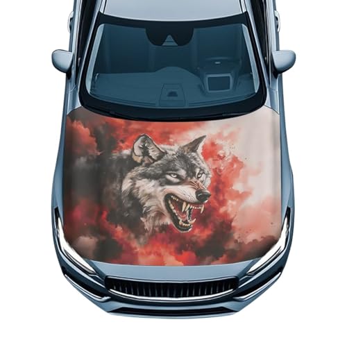 Image of Car Hood Cover Protector Stretchable 59x39 Inches Wolf Car Hood Wraps Vehicles Banner Outdoor Decorations for Compact Sedans SUV Trucks